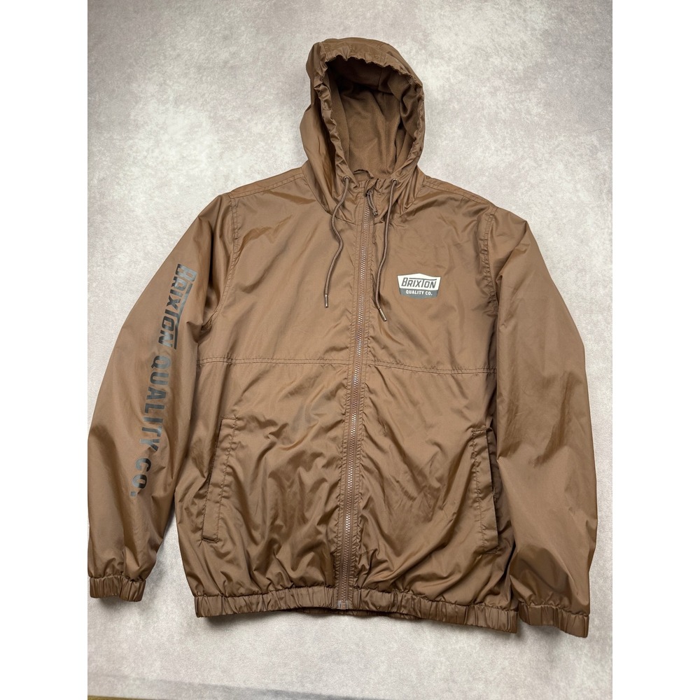Brixton Quality Co Mens S Brown Hooded Windbreaker Jacket Mesh Lined Streetwear